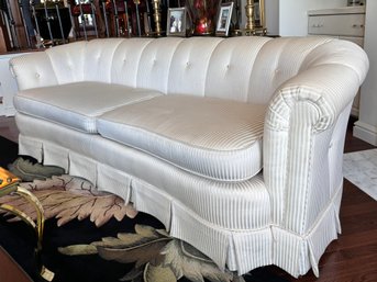 A Gorgeous Tufted Crescent Sofa By Key City In Satin Stripe