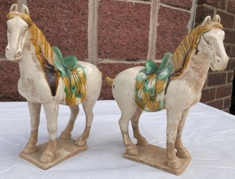 Fine Pair Of Vintage CHINESE MAJOLICA TANG HORSES