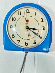 Mid Century Warren Telechron Blue Electric Clock With Day/ Night Indicator - Model 2H07