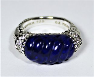 Judith Ripka Sterling Silver Lapis And White Stone Ladies Ring Size 7