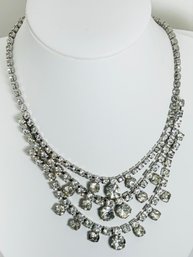 VINTAGE SILVER TONE RHINESTONE DANGLE NECKLACE