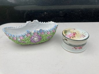 2 Dishes One Marked Germany And One Nippon Hand Painted Small Covered Dish