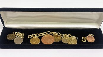 925 Silver With Gold? Overlay- Coins Of The World Charm Bracelet