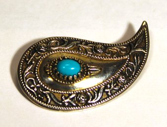 Sterling Silver Paisley Formed Turquoise Brooch