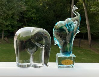 2 Vintage Art Glass Elephants ~ Goebel & ICET Artie Murano ~