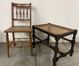 Cane Seat Chair And Cane Seat Bench