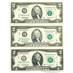 United States Two-dollar Bank Note Lot (Total Of Three (3) Bank Notes)