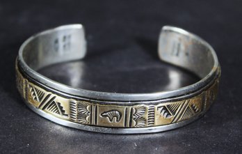 Gold Filled Sterling Silver Signed T. Enreka Navajo Southwestern Cuff Bracelet