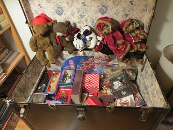 A Large Trunk Full Of Christmas Ornaments, And An Underbed Storage Trunk With Even More!