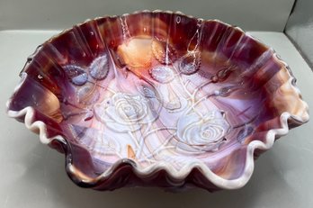 Slag Glass Scalloped Rose Dish