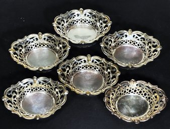 Set Of Six Victorian Silver Plate Latticed Nut Dishes