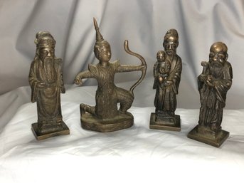 Group Of Four (4) Antique / Vintage Bronze Figures From India / Far East - Nice Patina - In Family Many Years