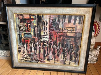 Kinetic MID CENTURY MODERN HANS BOS IMPRESSIONIST PAINTING- Bustling Street Scene