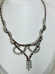 BEAUTIFUL WHITE AND PURPLE INTERTWINED RHINESTONE DANGLE NECKLACE