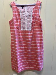 Talbots Pink Stripe Shift Dress With Embroidery - Size 14