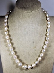 Fine Honora Cultured Pearl Large Size Beaded Necklace Having 14K Gold Clasp