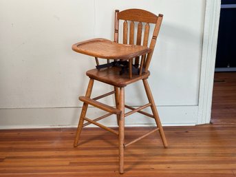 A Wonderful Vintage High Chair In Oak