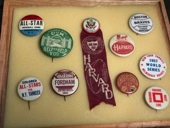 Lot Of 10 Antique College / Baseball / Pins - 1920s-1930s N Y Yankees - Harvard - 1957 World Series - Colleges