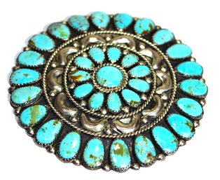 Signed LMB Navajo Sterling Silver Large Turquoise Brooch Larry Moses Begay