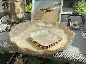 Capiz Shell Round Tray/ 4 Square Dishes