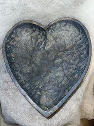 Vintage Heart Shaped Hand Carved Hammered Wood Bowl
