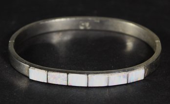 Fine Sterling Silver Hinged Bangle Bracelet 925 Having White Opal Stones