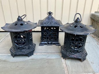Set Of 3 Petite Cast Iron Lanterns