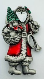 VINTAGE JJ JONETTE SILVER TONE ENAMEL SANTA CLAUS BROOCH