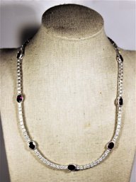 Sterling Silver White Stone And Garnet Judith Ripka Necklace 16' Long