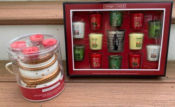 2 NEW IN BOX Yankee Candle Holiday Sets ~ Snowman & 12 Holiday Votives And Votive Holder ~