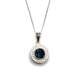 Sterling Silver Clear Stones And Midnight Blue Textured Pendant Necklace