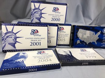 Lot Of 8 Proof Sets / State Quarter Sets - 1981 - 1999 - 2000 - 2001 - 2003 - 2004 - 2005 & 2006 - Eight Sets