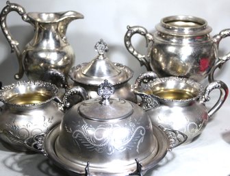 Lot 6 Pieces Antique Victorian Silver Plate Tea Set Pieces