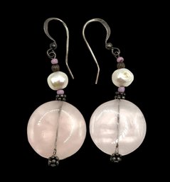 Beautiful Sterling Silver Pink Stone Dangle Earrings