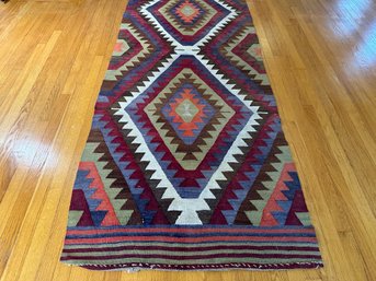 A Beautiful Handwoven Kilim Runner In Wool With A Bold, Geometric Pattern, 12'