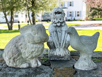 A Trio Of Cast Stone Garden Ornaments - Bunny, Gargoyle, Bird