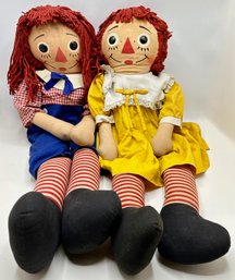 Large Vintage Raggedy Anne & Andy Dolls, 31 Inches Tall