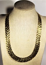 Very Fine Italian Gold Over Sterling Silver Braided Wide Chain Necklace