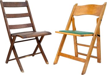 A Pairing Of Vintage Wood Folding Chairs