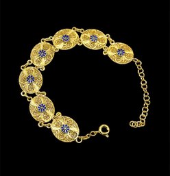 Beautiful Sterling Silver Vermeil Bracelet With Amethyst Color Flowers