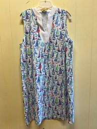 Talbots Cotton Shift Dress With Sailboat Pattern Size XL