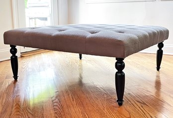 A Modern Tufted Ottoman / Coffee Table In Slate Grey Canvas