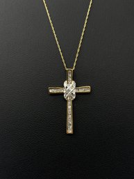 Stunning Necklace W/ Cross Pendant - Diamonds & Multi Colored 10k Gold