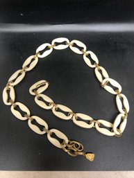 Vintage MM Morris Moskowitz Gold Tone Ivory Lucite Chain Belt 35'