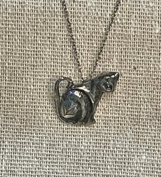 Vintage Sterling Silver Kitty Cat Pendant And Chain