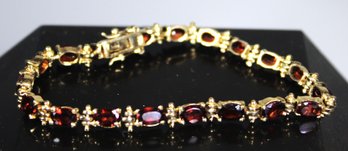 Gold Over Sterling Silver Bohemian Garnet Bracelet 7 1/4'