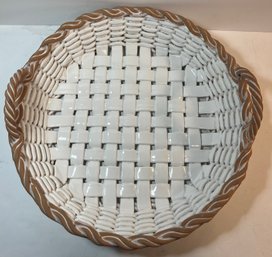 Round White Woven Ceramic Platter