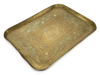 A Vintage Indian Etched Brass Serving Tray