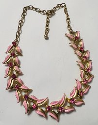 VINTAGE PINK ENAMEL AND RHINESTONE NECKLACE