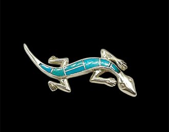 Vintage Sterling Silver And Turquoise Lizard Brooch/pin